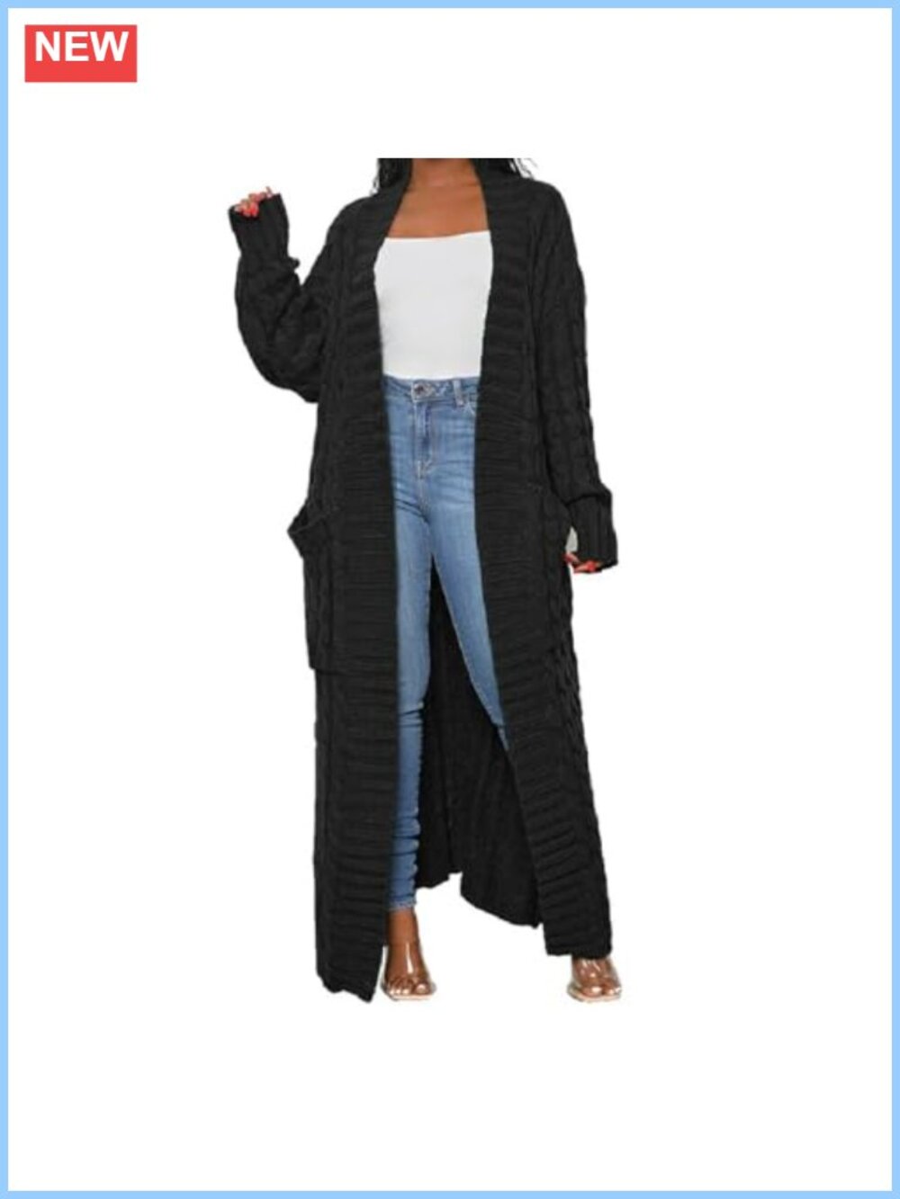 Women's Cable Knit Open Front Cardigan Extra Long Ankle Length Sweater
